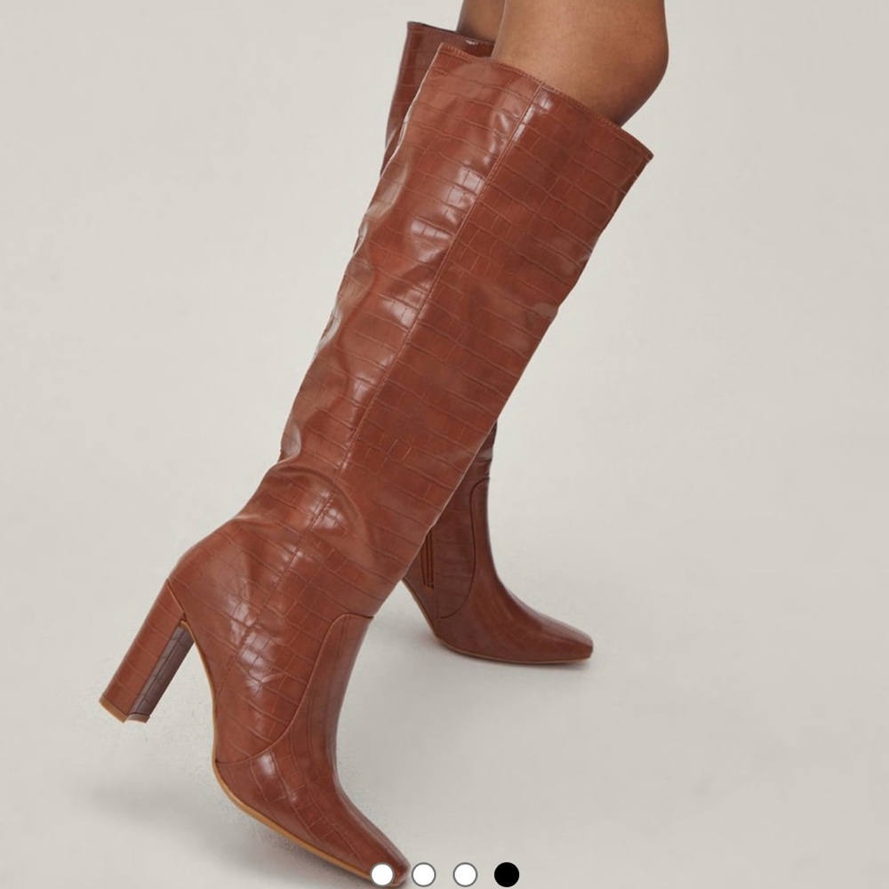 Nasty Gal Faux Leather Croc Knee High Heeled Boots
